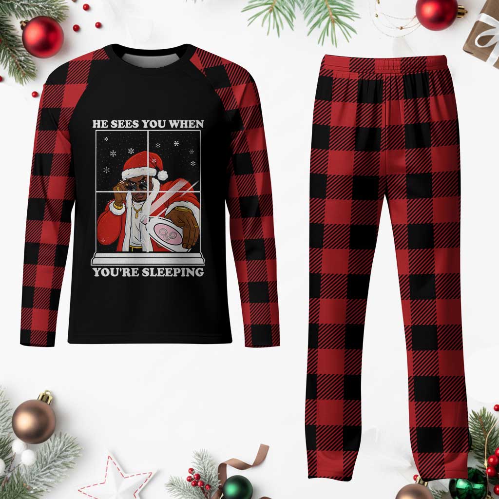 Funny Christmas Diddy Plaid Pajama Set He Sees You When Youre Sleeping Dirty Ugly Xmas - Wonder Print Shop