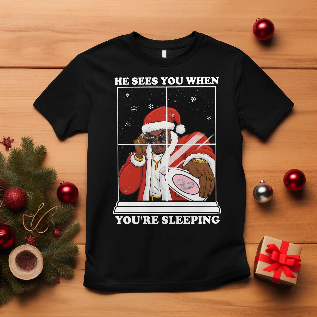 Funny Christmas Diddy T Shirt He Sees You When Youre Sleeping Dirty Ugly Xmas - Wonder Print Shop