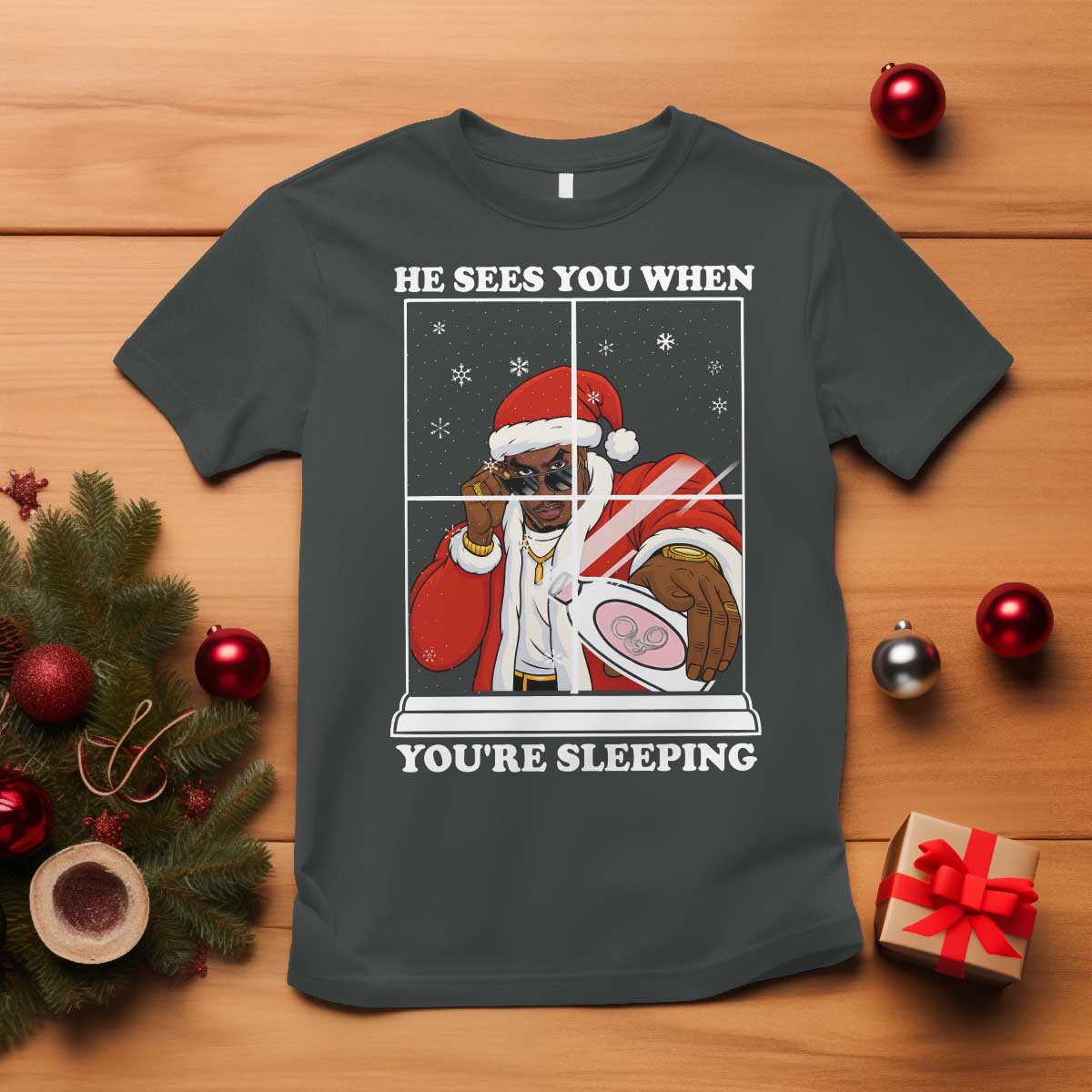 Funny Christmas Diddy T Shirt He Sees You When Youre Sleeping Dirty Ugly Xmas - Wonder Print Shop
