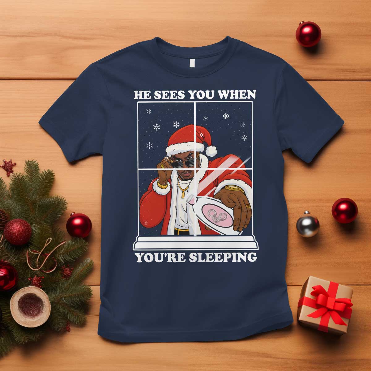Funny Christmas Diddy T Shirt He Sees You When Youre Sleeping Dirty Ugly Xmas - Wonder Print Shop