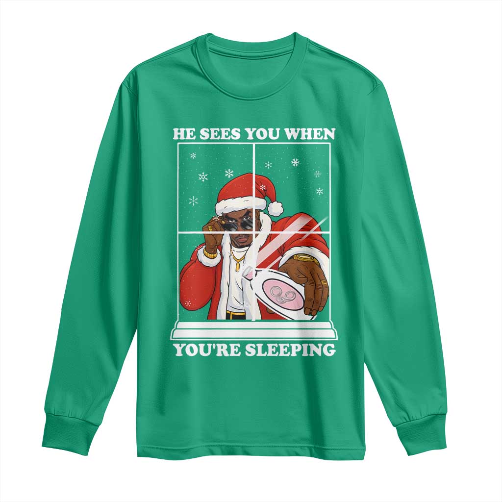 Funny Christmas Diddy Long Sleeve Shirt He Sees You When Youre Sleeping Dirty Ugly Xmas - Wonder Print Shop