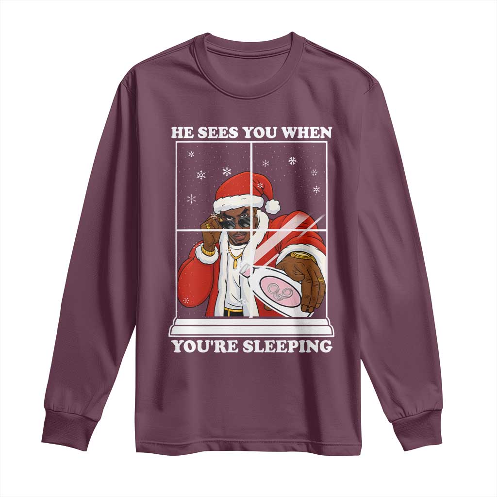Funny Christmas Diddy Long Sleeve Shirt He Sees You When Youre Sleeping Dirty Ugly Xmas - Wonder Print Shop