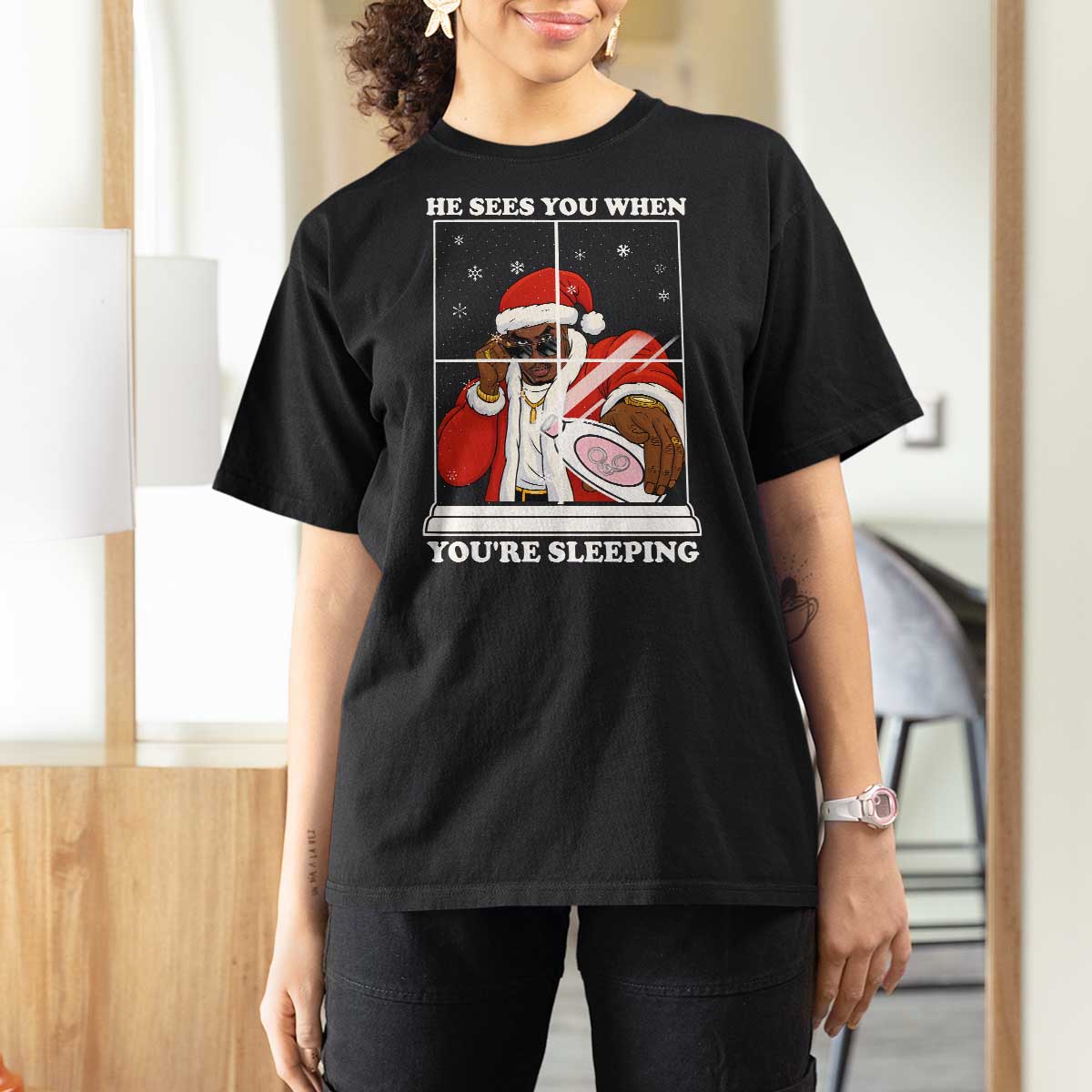 Funny Christmas Diddy T Shirt For Women He Sees You When Youre Sleeping Dirty Ugly Xmas - Wonder Print Shop