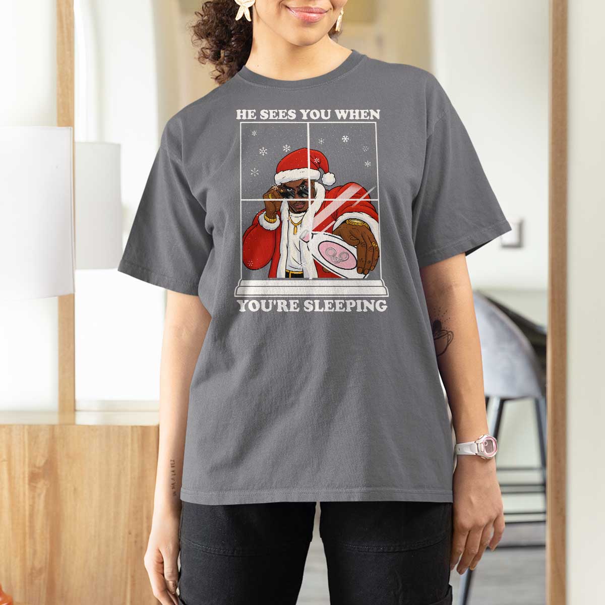 Funny Christmas Diddy T Shirt For Women He Sees You When Youre Sleeping Dirty Ugly Xmas - Wonder Print Shop