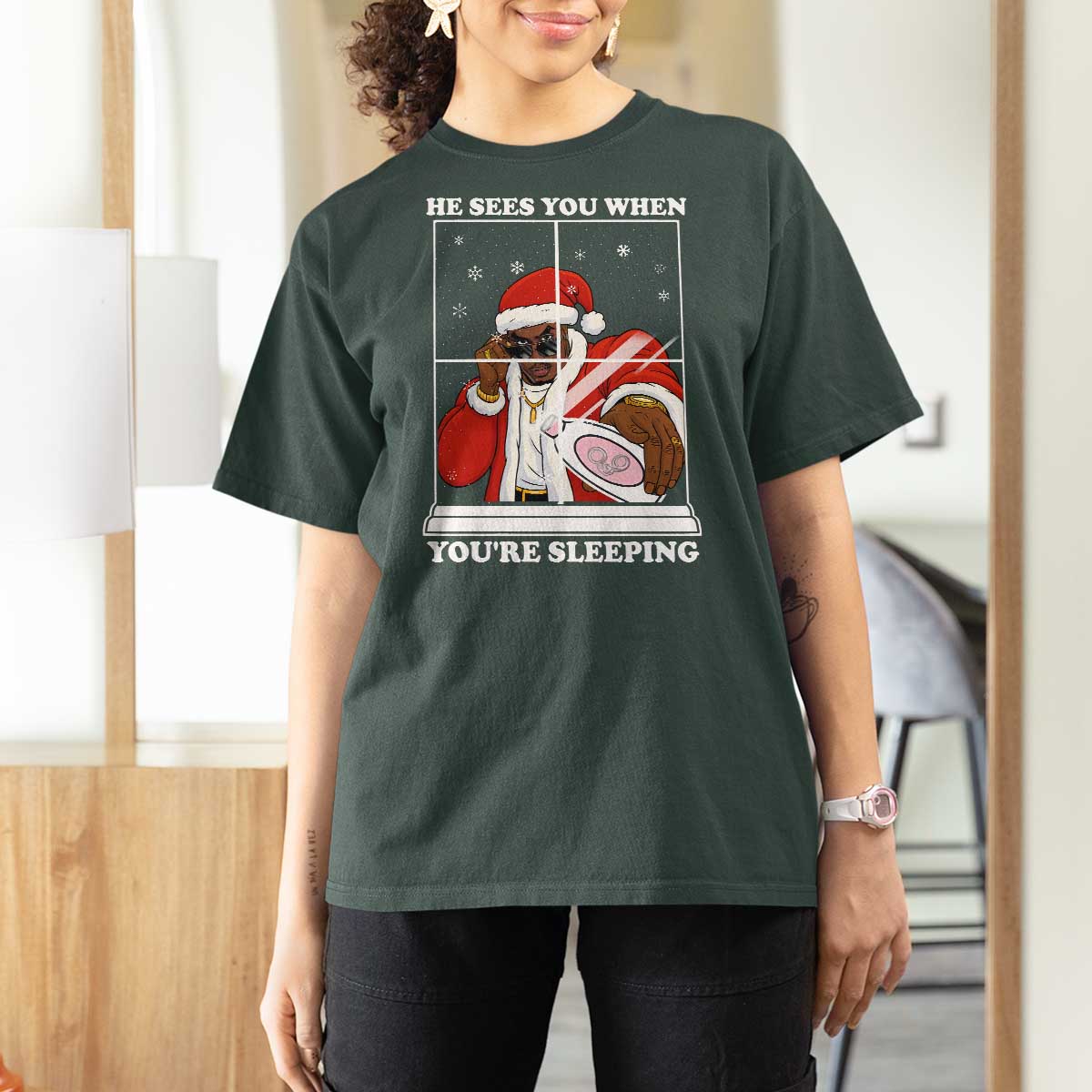 Funny Christmas Diddy T Shirt For Women He Sees You When Youre Sleeping Dirty Ugly Xmas - Wonder Print Shop