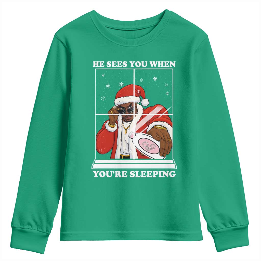 Funny Christmas Diddy Youth Sweatshirt He Sees You When Youre Sleeping Dirty Ugly Xmas - Wonder Print Shop