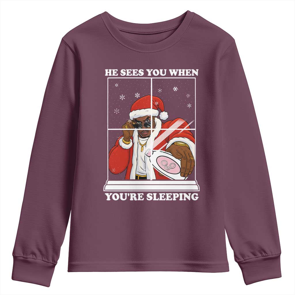 Funny Christmas Diddy Youth Sweatshirt He Sees You When Youre Sleeping Dirty Ugly Xmas - Wonder Print Shop