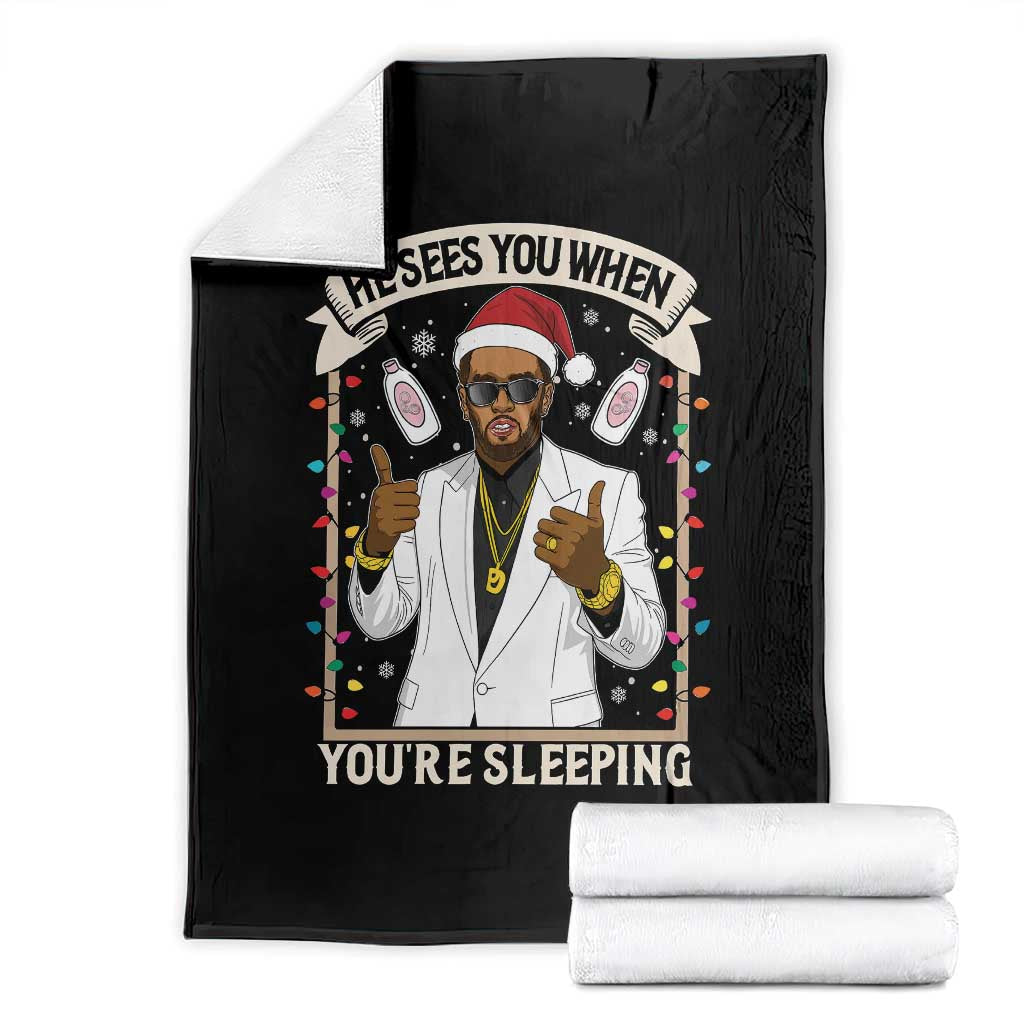 Funny Christmas Diddy Throw Blanket He Sees You When Youre Sleeping Dirty Xmas Lights - Wonder Print Shop