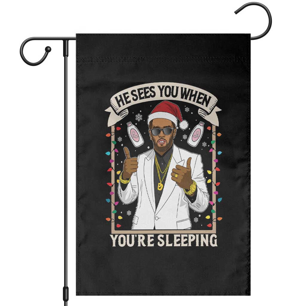 Funny Christmas Diddy Garden Flag He Sees You When Youre Sleeping Dirty Xmas Lights - Wonder Print Shop