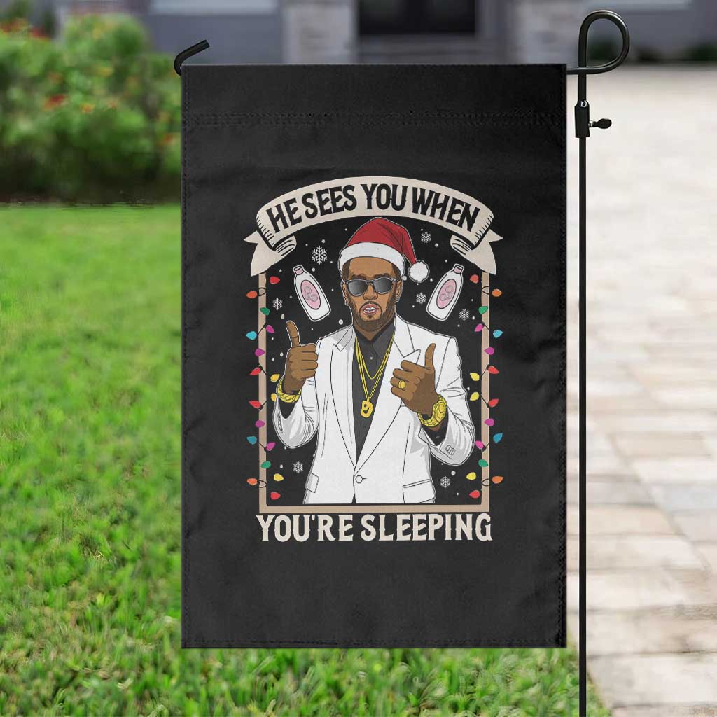 Funny Christmas Diddy Garden Flag He Sees You When Youre Sleeping Dirty Xmas Lights - Wonder Print Shop