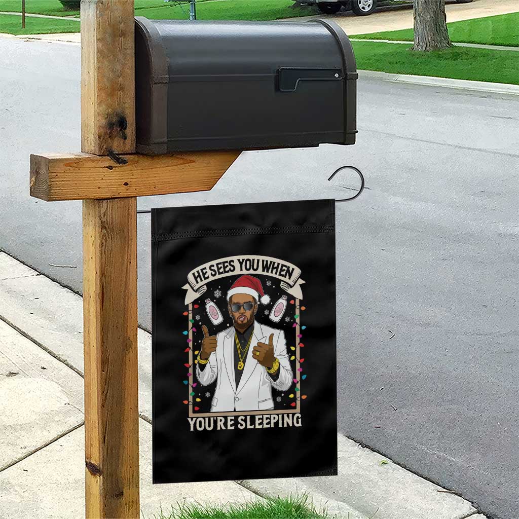 Funny Christmas Diddy Garden Flag He Sees You When Youre Sleeping Dirty Xmas Lights - Wonder Print Shop
