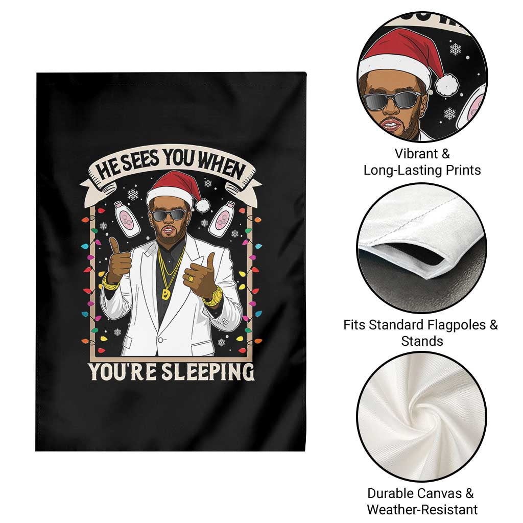 Funny Christmas Diddy Garden Flag He Sees You When Youre Sleeping Dirty Xmas Lights - Wonder Print Shop