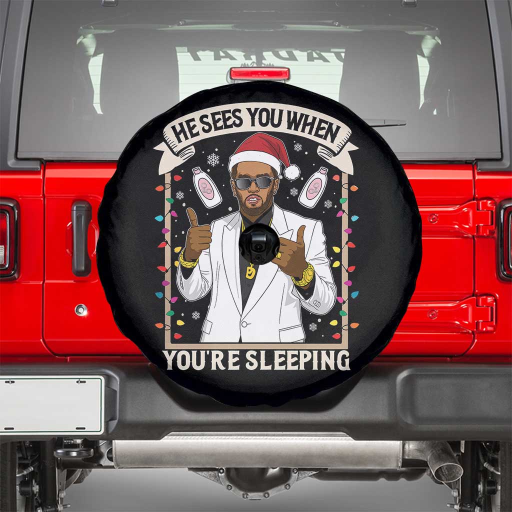 Funny Christmas Diddy Spare Tire Cover He Sees You When Youre Sleeping Dirty Xmas Lights - Wonder Print Shop