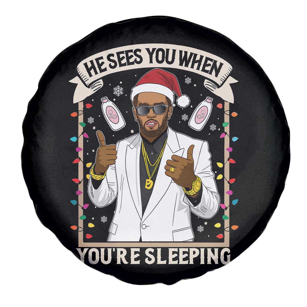 Funny Christmas Diddy Spare Tire Cover He Sees You When Youre Sleeping Dirty Xmas Lights - Wonder Print Shop