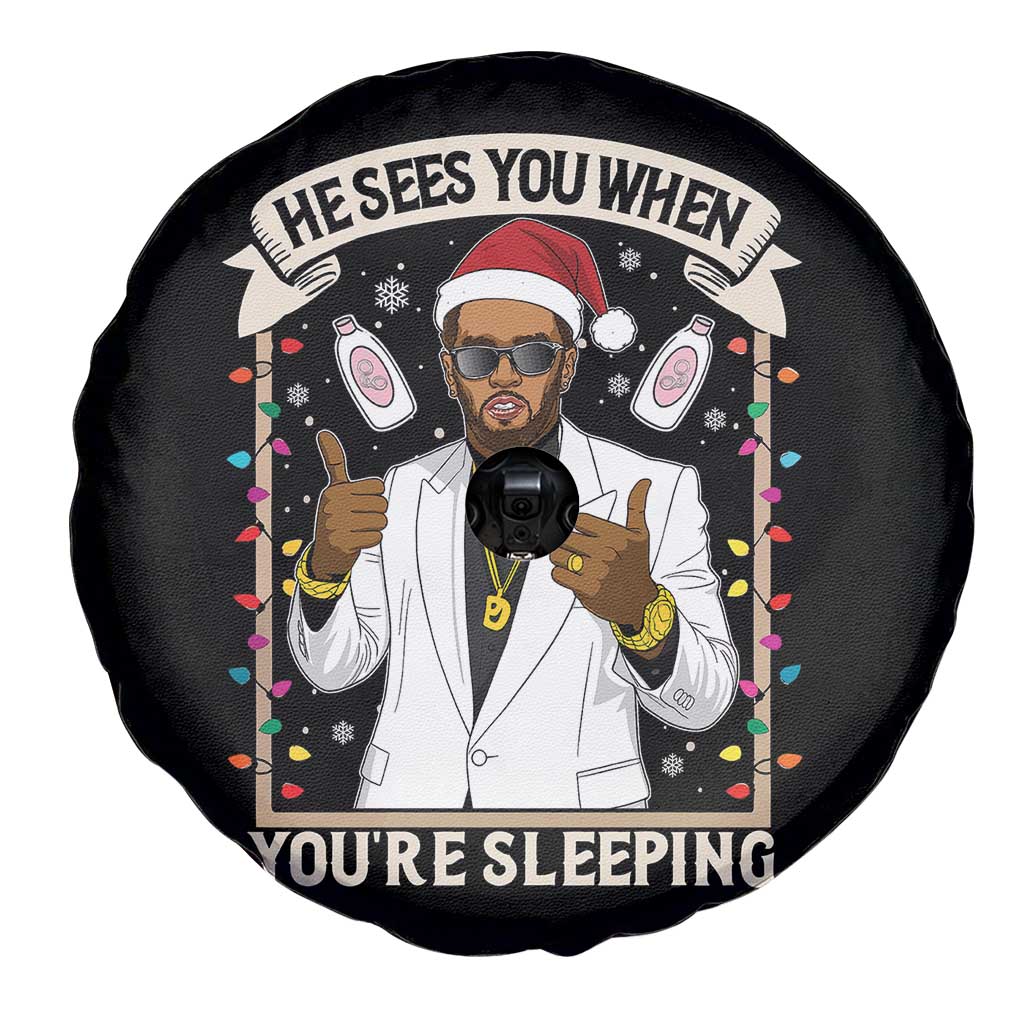 Funny Christmas Diddy Spare Tire Cover He Sees You When Youre Sleeping Dirty Xmas Lights - Wonder Print Shop