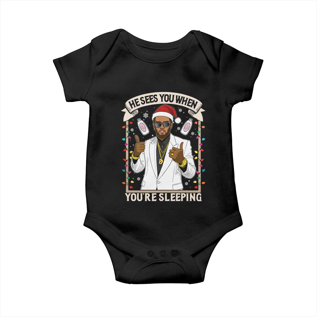 Funny Christmas Diddy Baby Onesie He Sees You When Youre Sleeping Dirty Xmas Lights - Wonder Print Shop