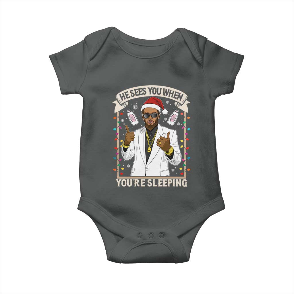 Funny Christmas Diddy Baby Onesie He Sees You When Youre Sleeping Dirty Xmas Lights - Wonder Print Shop