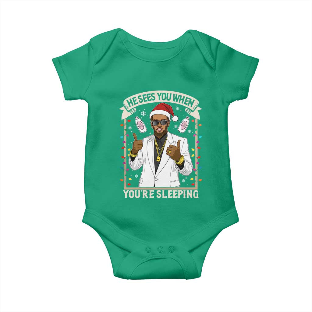 Funny Christmas Diddy Baby Onesie He Sees You When Youre Sleeping Dirty Xmas Lights - Wonder Print Shop