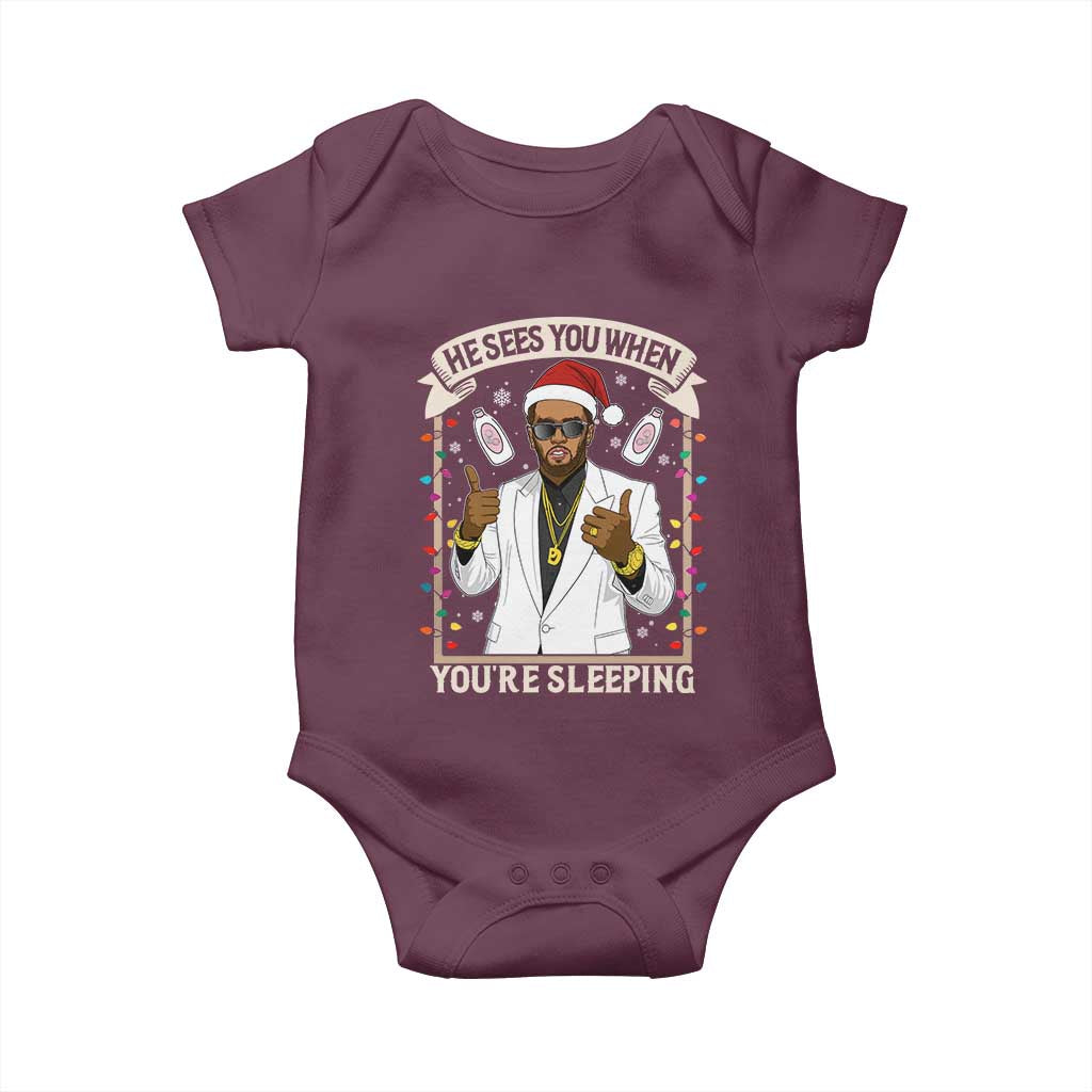 Funny Christmas Diddy Baby Onesie He Sees You When Youre Sleeping Dirty Xmas Lights - Wonder Print Shop