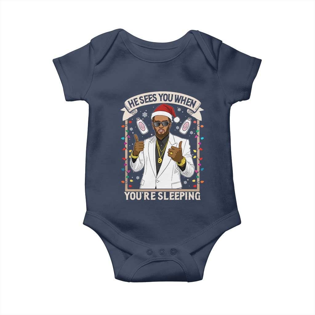 Funny Christmas Diddy Baby Onesie He Sees You When Youre Sleeping Dirty Xmas Lights - Wonder Print Shop