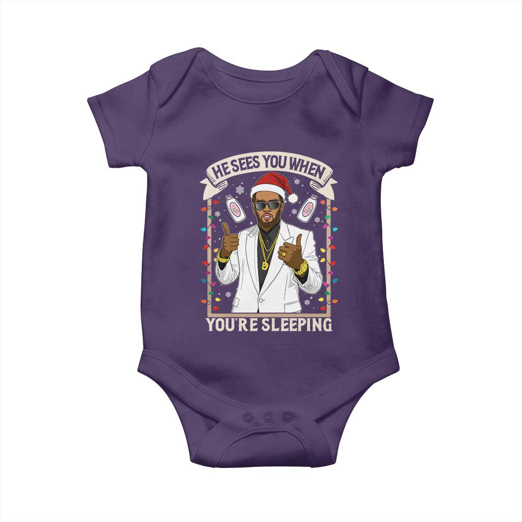 Funny Christmas Diddy Baby Onesie He Sees You When Youre Sleeping Dirty Xmas Lights - Wonder Print Shop