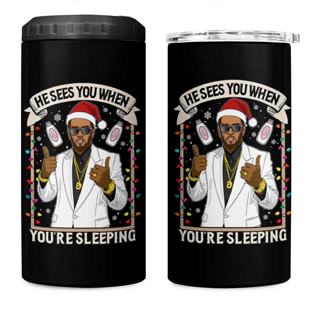 Funny Christmas Diddy 4 in 1 Can Cooler Tumbler He Sees You When Youre Sleeping Dirty Xmas Lights - Wonder Print Shop