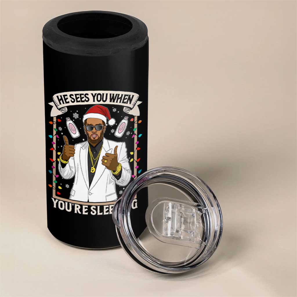 Funny Christmas Diddy 4 in 1 Can Cooler Tumbler He Sees You When Youre Sleeping Dirty Xmas Lights - Wonder Print Shop