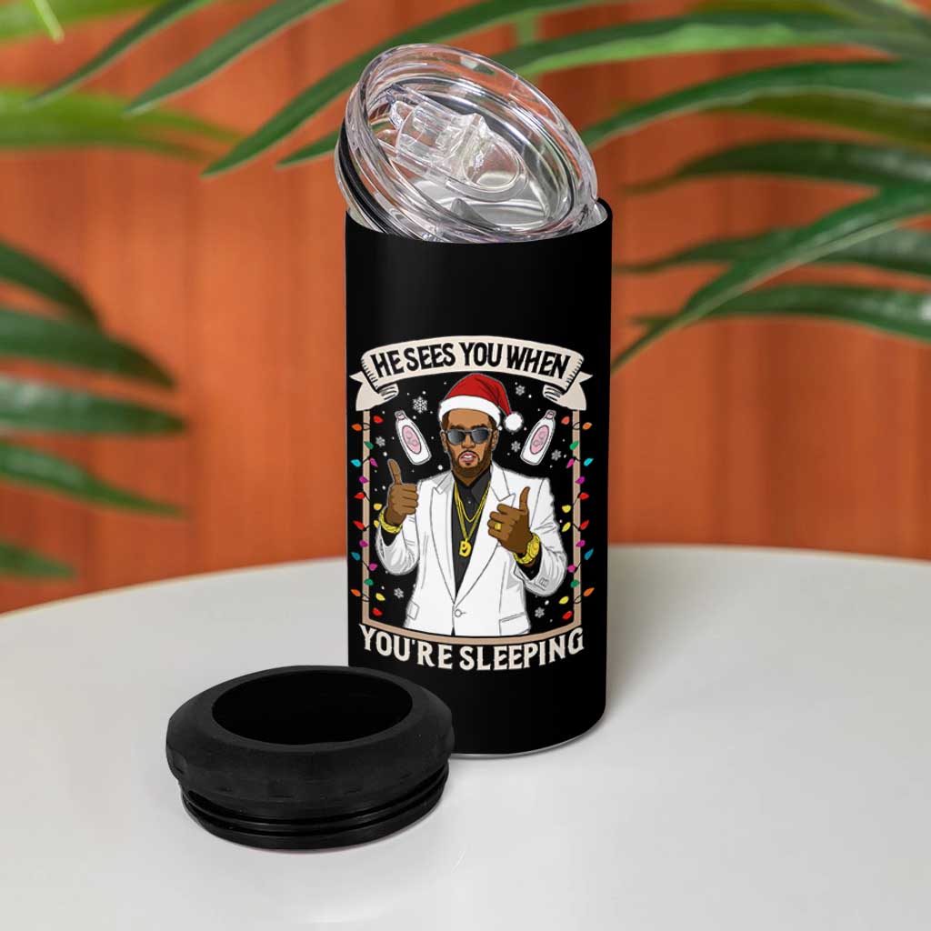 Funny Christmas Diddy 4 in 1 Can Cooler Tumbler He Sees You When Youre Sleeping Dirty Xmas Lights - Wonder Print Shop