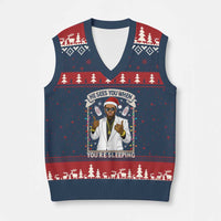 Funny Xmas Diddy V-Neck Knit Sweater Vest He Sees You When Youre Sleeping Dirty Xmas Lights - Wonder Print Shop