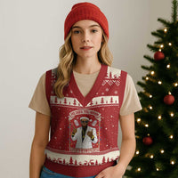 Funny Xmas Diddy V-Neck Knit Sweater Vest He Sees You When Youre Sleeping Dirty Xmas Lights - Wonder Print Shop