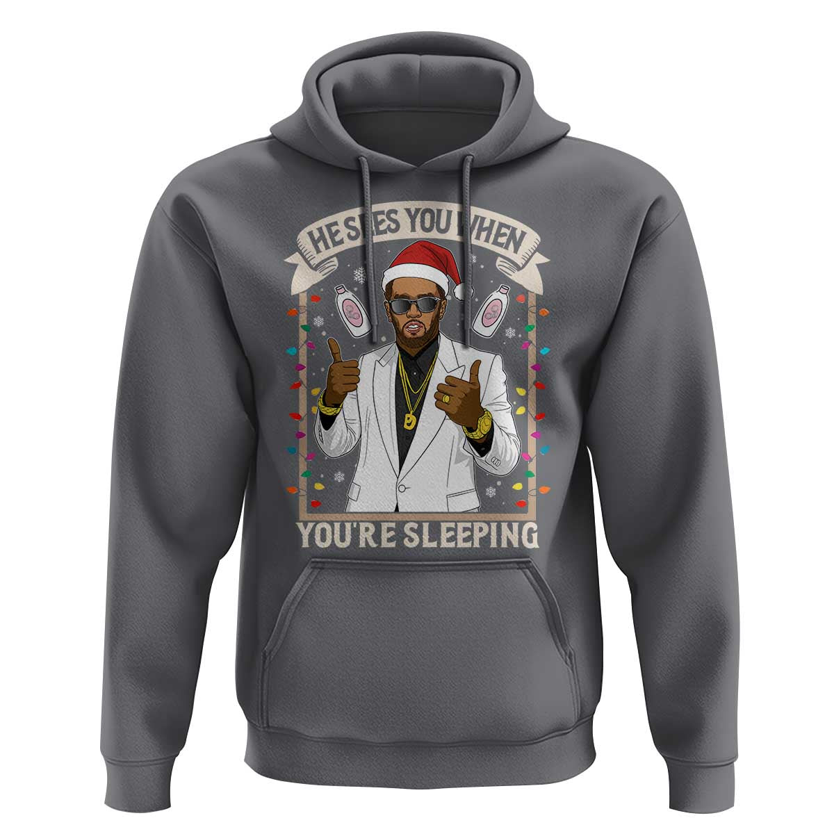 Funny Christmas Diddy Hoodie He Sees You When Youre Sleeping Dirty Xmas Lights - Wonder Print Shop
