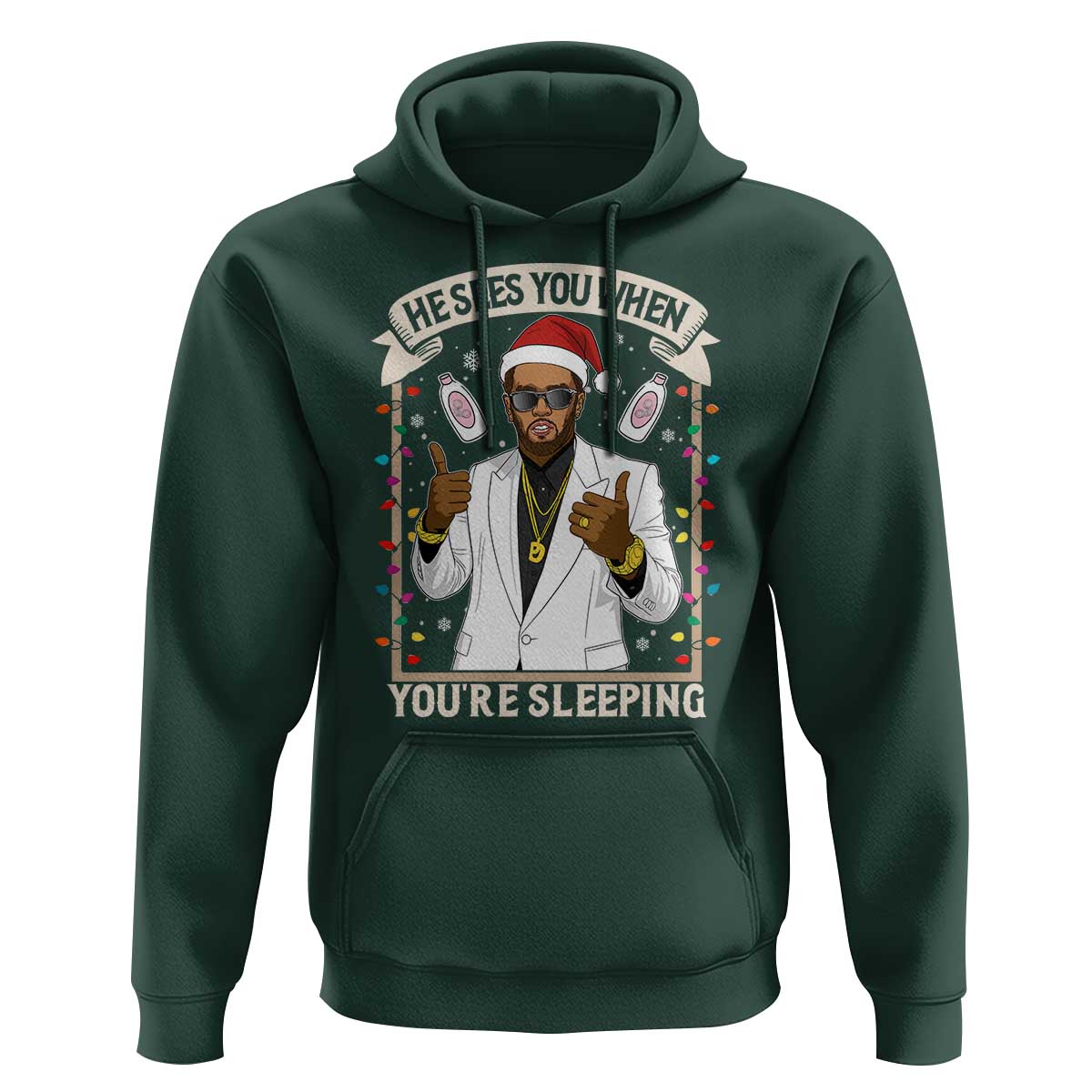 Funny Christmas Diddy Hoodie He Sees You When Youre Sleeping Dirty Xmas Lights - Wonder Print Shop