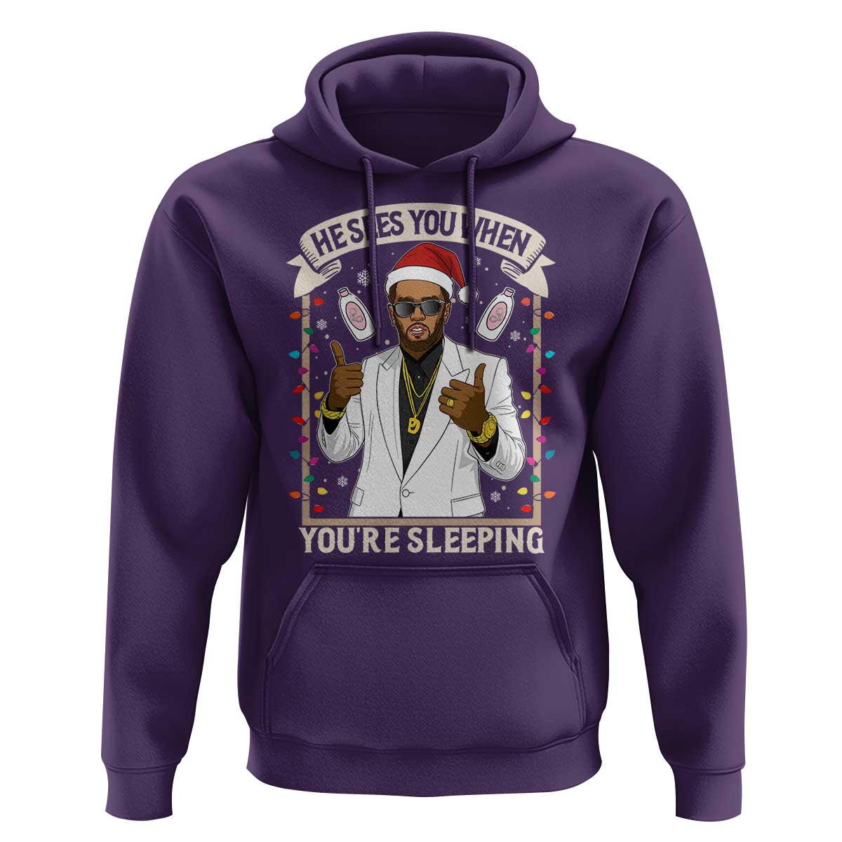 Funny Christmas Diddy Hoodie He Sees You When Youre Sleeping Dirty Xmas Lights - Wonder Print Shop