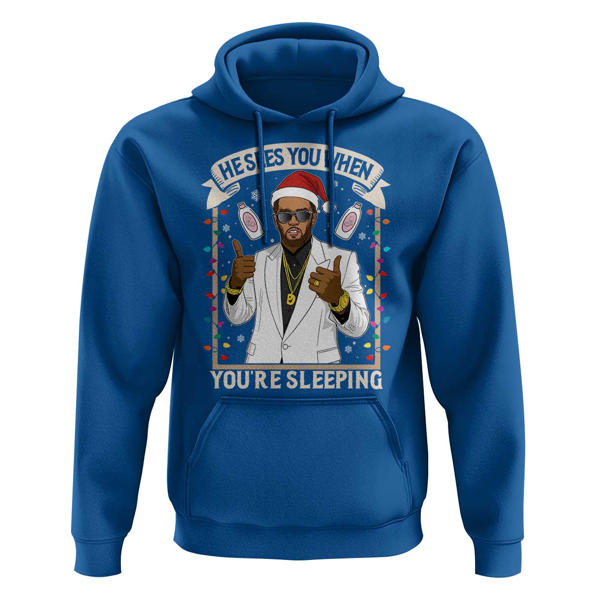 Funny Christmas Diddy Hoodie He Sees You When Youre Sleeping Dirty Xmas Lights - Wonder Print Shop
