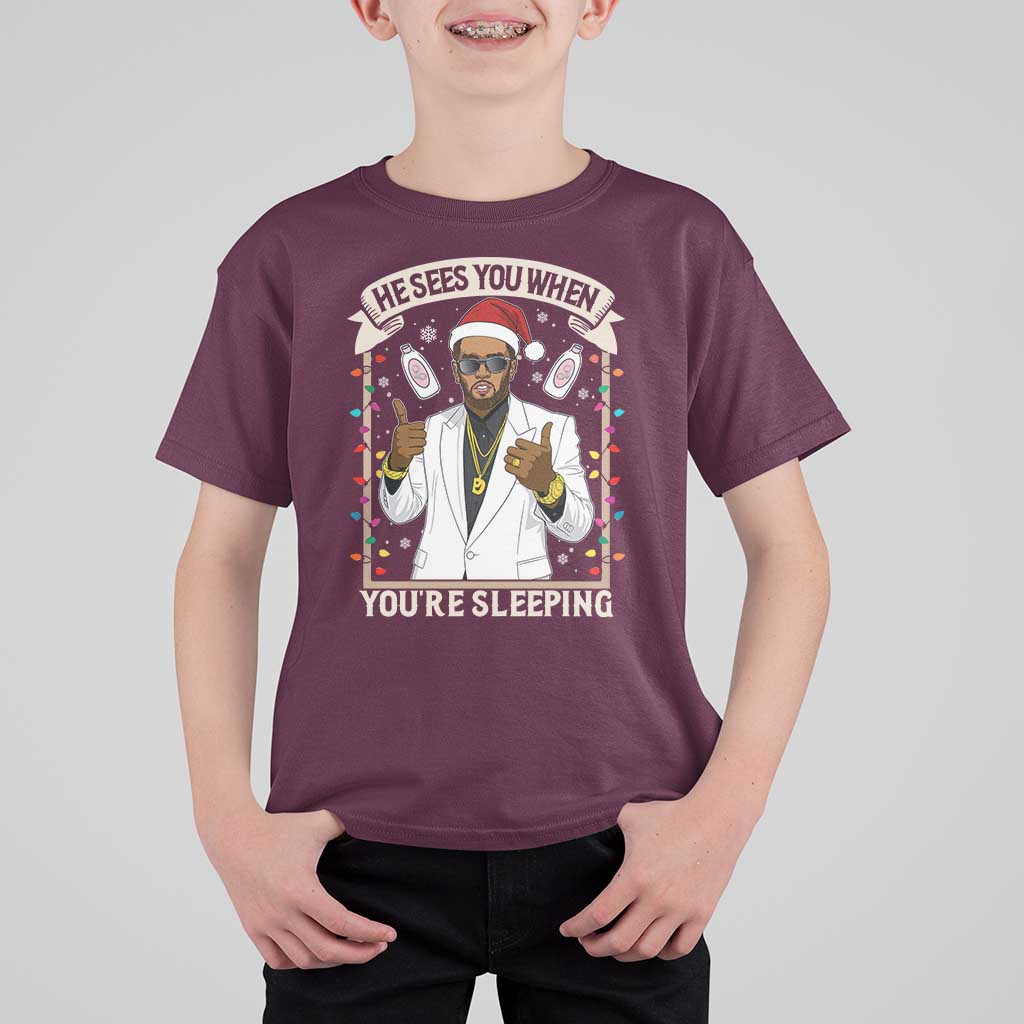 Funny Christmas Diddy T Shirt For Kid He Sees You When Youre Sleeping Dirty Xmas Lights - Wonder Print Shop