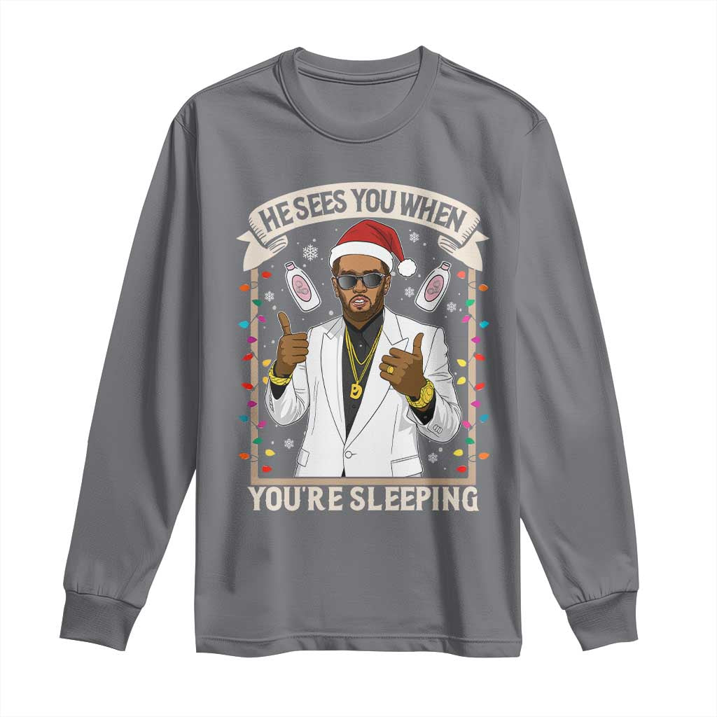 Funny Christmas Diddy Long Sleeve Shirt He Sees You When Youre Sleeping Dirty Xmas Lights - Wonder Print Shop