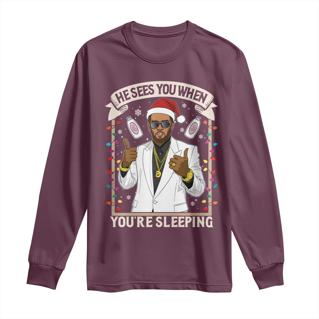 Funny Christmas Diddy Long Sleeve Shirt He Sees You When Youre Sleeping Dirty Xmas Lights - Wonder Print Shop