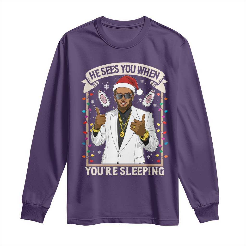 Funny Christmas Diddy Long Sleeve Shirt He Sees You When Youre Sleeping Dirty Xmas Lights - Wonder Print Shop