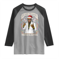 Funny Christmas Diddy Raglan Shirt He Sees You When Youre Sleeping Dirty Xmas Lights - Wonder Print Shop