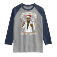 Funny Christmas Diddy Raglan Shirt He Sees You When Youre Sleeping Dirty Xmas Lights - Wonder Print Shop
