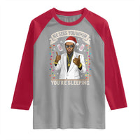 Funny Christmas Diddy Raglan Shirt He Sees You When Youre Sleeping Dirty Xmas Lights - Wonder Print Shop