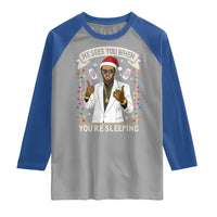 Funny Christmas Diddy Raglan Shirt He Sees You When Youre Sleeping Dirty Xmas Lights - Wonder Print Shop