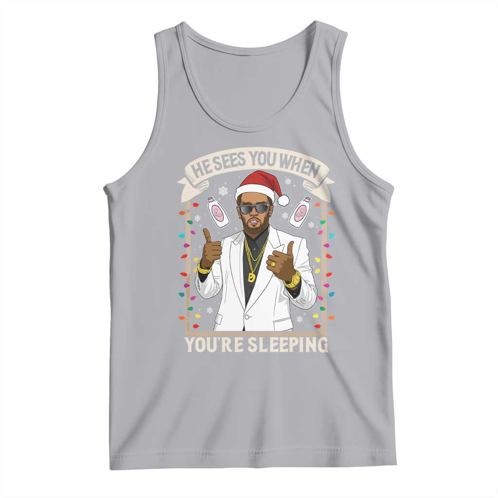 Funny Christmas Diddy Tank Top He Sees You When Youre Sleeping Dirty Xmas Lights - Wonder Print Shop