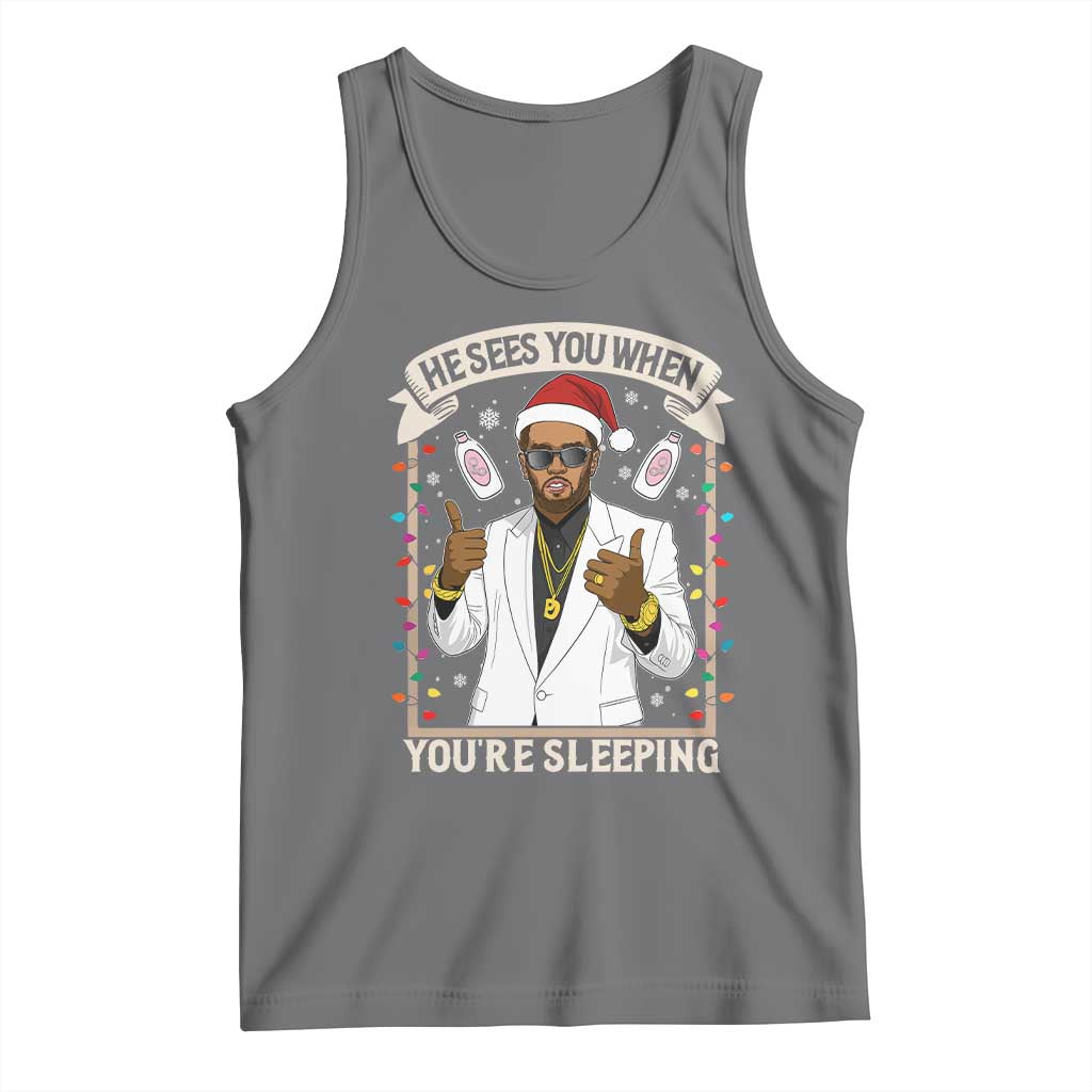 Funny Christmas Diddy Tank Top He Sees You When Youre Sleeping Dirty Xmas Lights - Wonder Print Shop