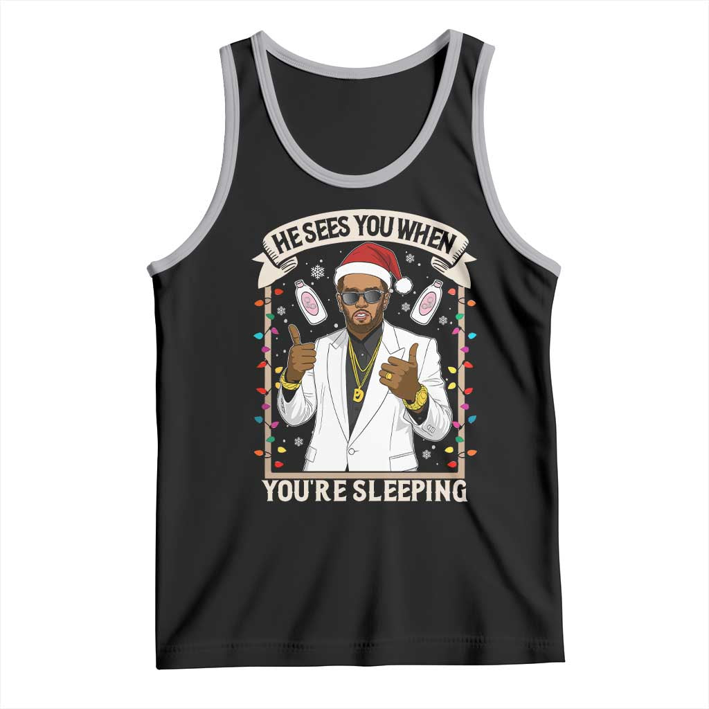 Funny Christmas Diddy Tank Top He Sees You When Youre Sleeping Dirty Xmas Lights - Wonder Print Shop