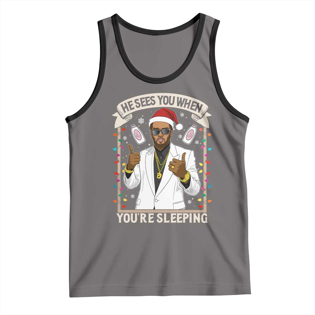 Funny Christmas Diddy Tank Top He Sees You When Youre Sleeping Dirty Xmas Lights - Wonder Print Shop
