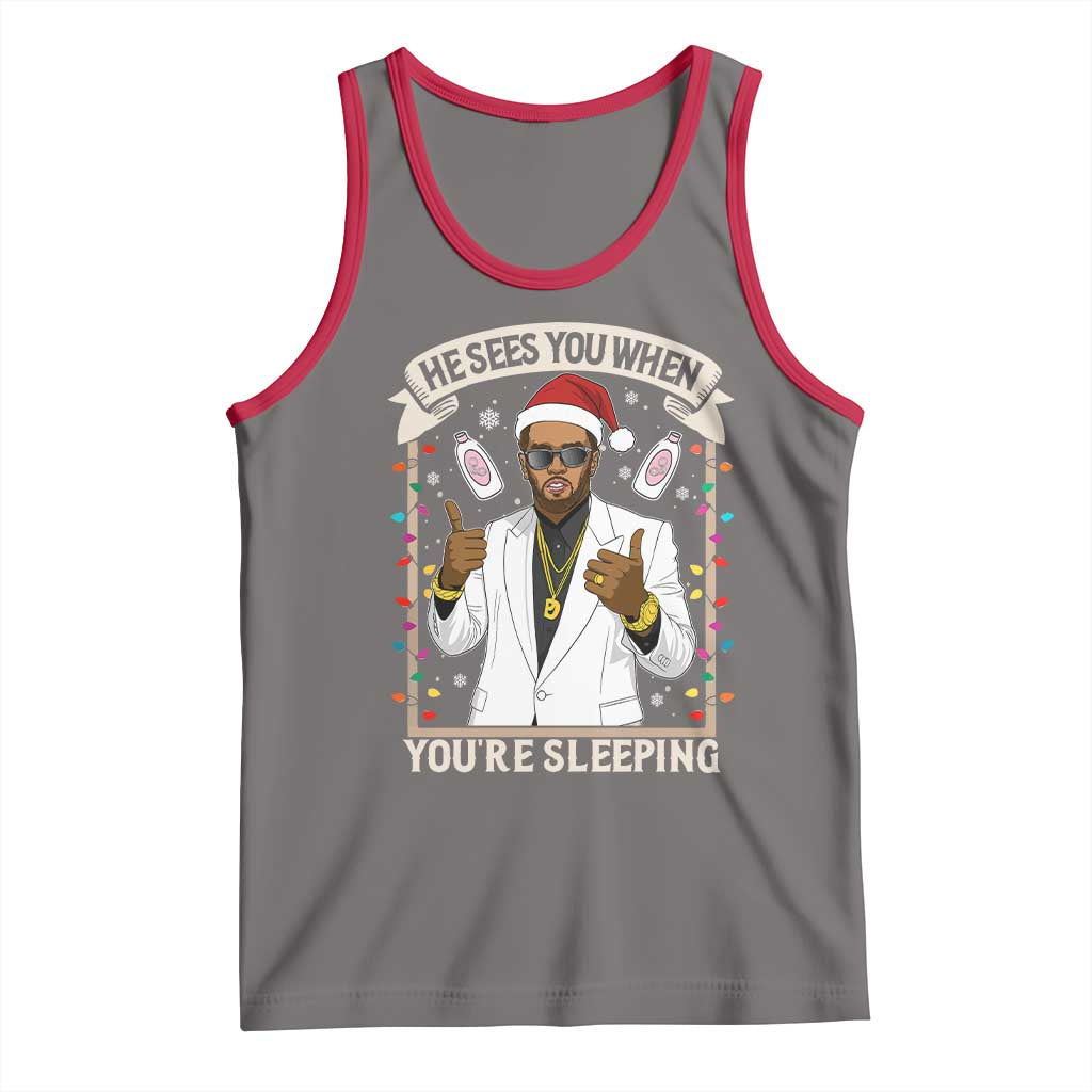 Funny Christmas Diddy Tank Top He Sees You When Youre Sleeping Dirty Xmas Lights - Wonder Print Shop