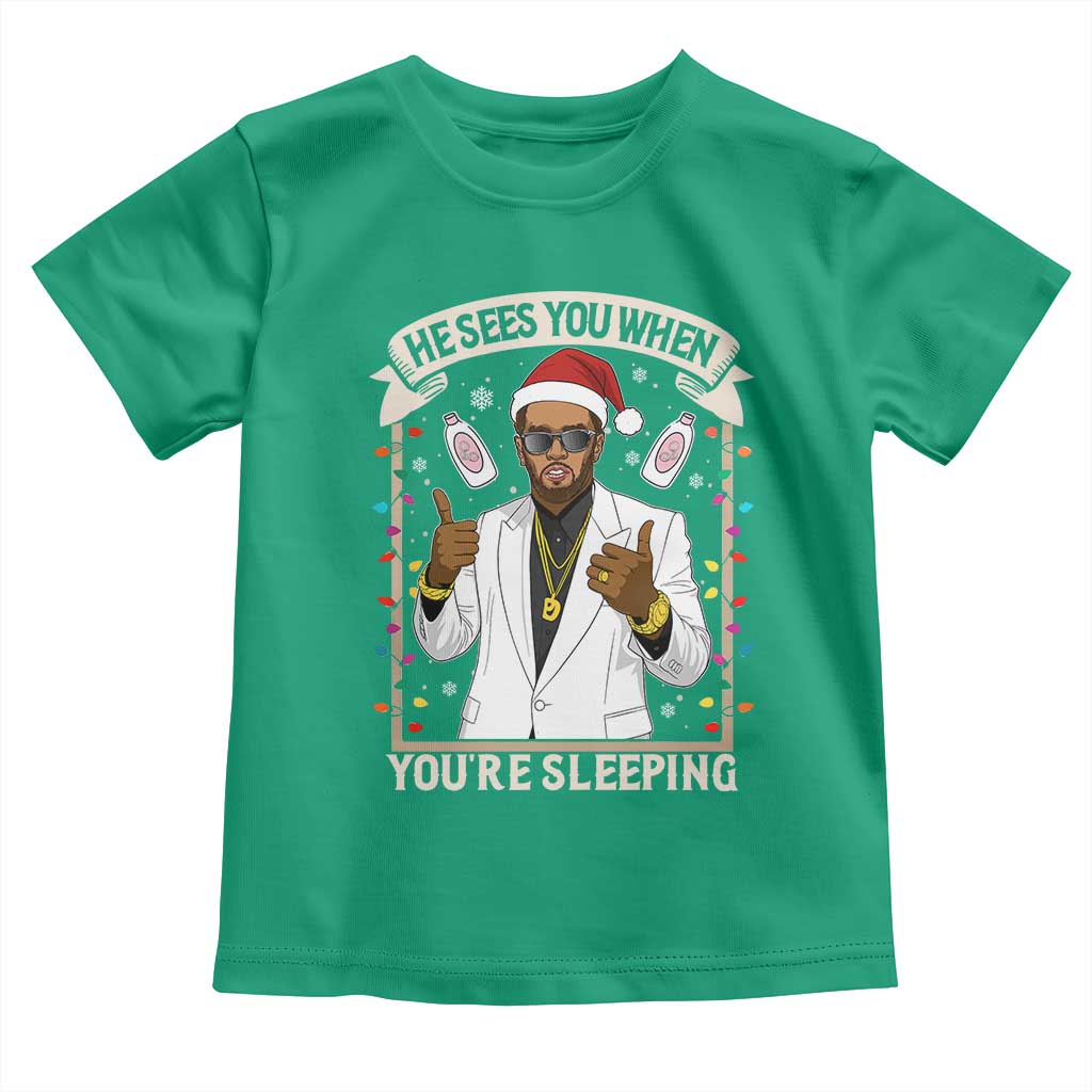 Funny Christmas Diddy Toddler T Shirt He Sees You When Youre Sleeping Dirty Xmas Lights - Wonder Print Shop