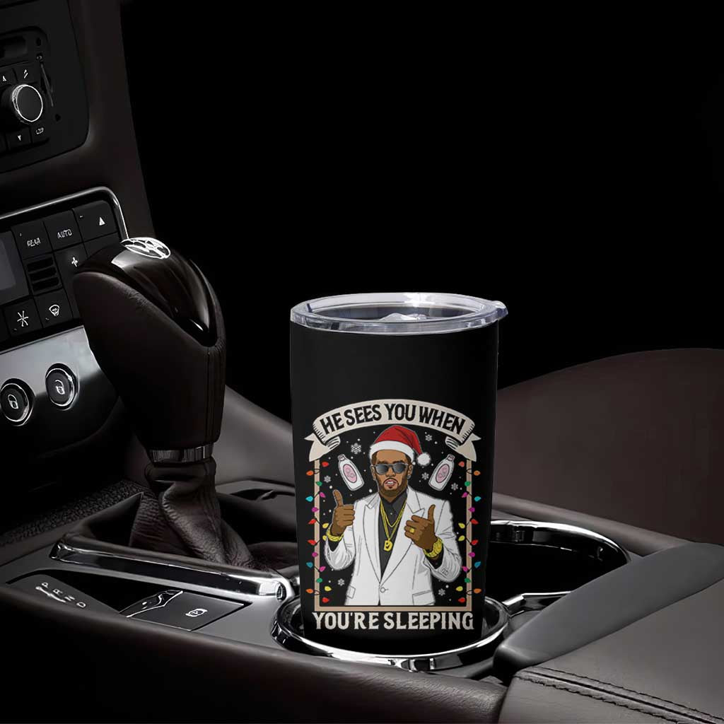 Funny Christmas Diddy Tumbler Cup He Sees You When Youre Sleeping Dirty Xmas Lights - Wonder Print Shop