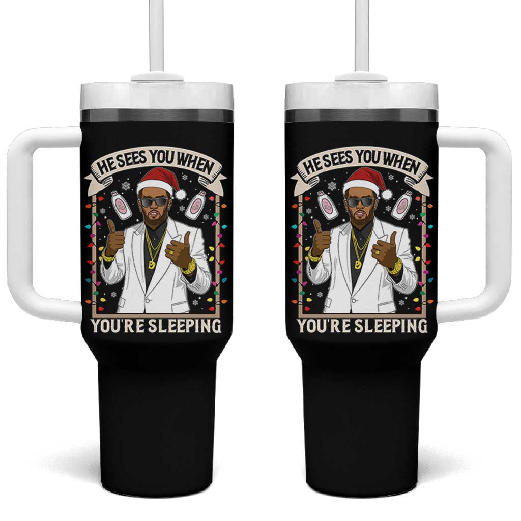 Funny Christmas Diddy Tumbler With Handle He Sees You When Youre Sleeping Dirty Xmas Lights - Wonder Print Shop